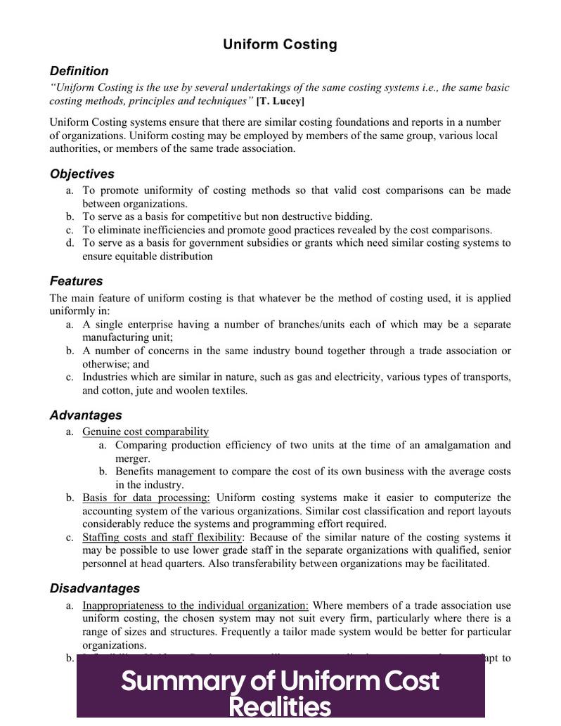 Summary of Uniform Cost Realities