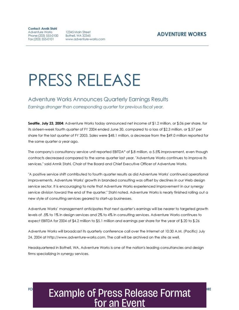 Example of Press Release Format for an Event