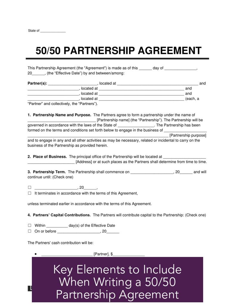 Key Elements to Include When Writing a 50/50 Partnership Agreement